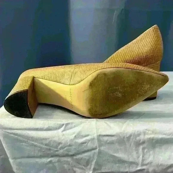 Marc Fisher Tan Leather Snake Print Heels - Picture 7 of 7